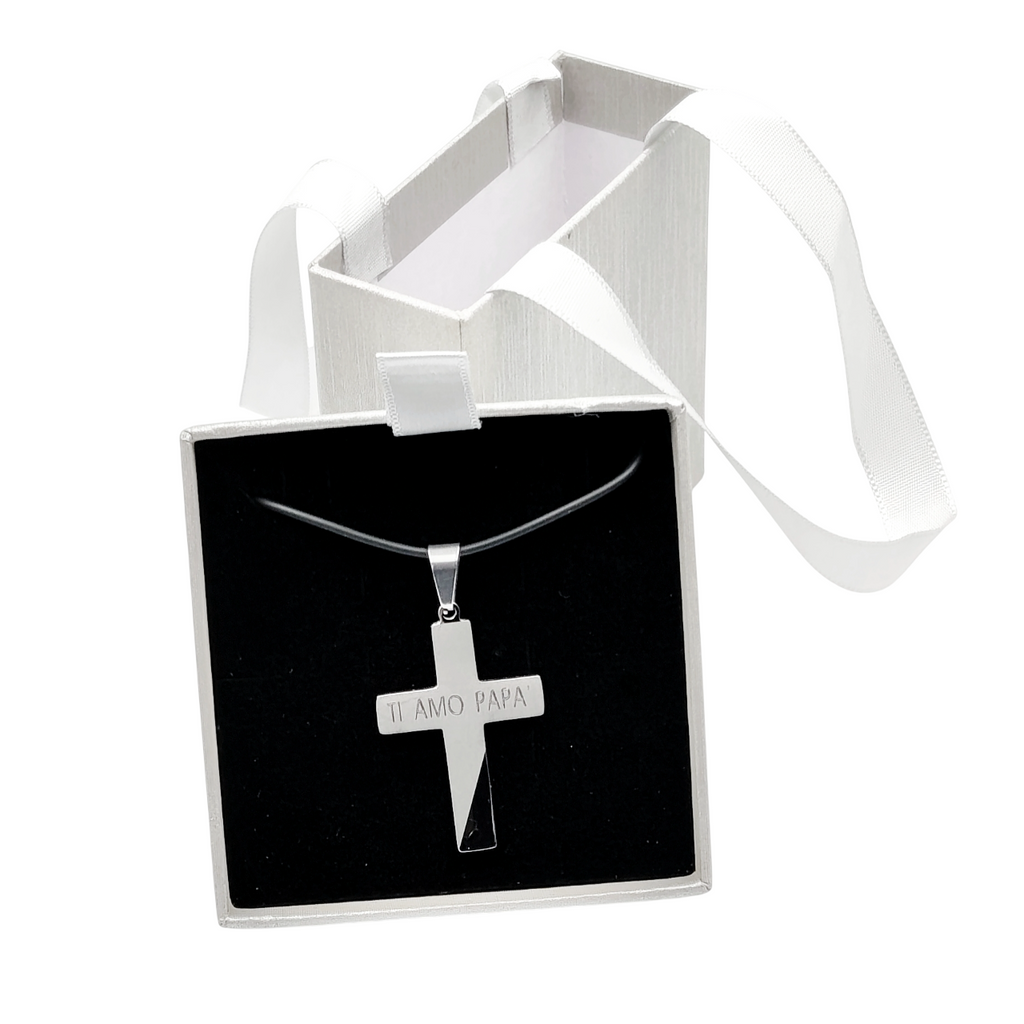 Collana Croce Bicolore Ti Amo Papà in Acciaio Anallergico