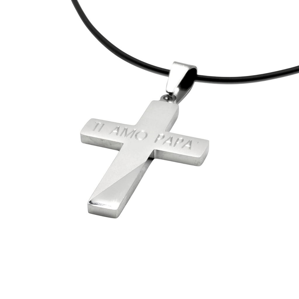 Collana Croce Bicolore Ti Amo Papà in Acciaio Anallergico