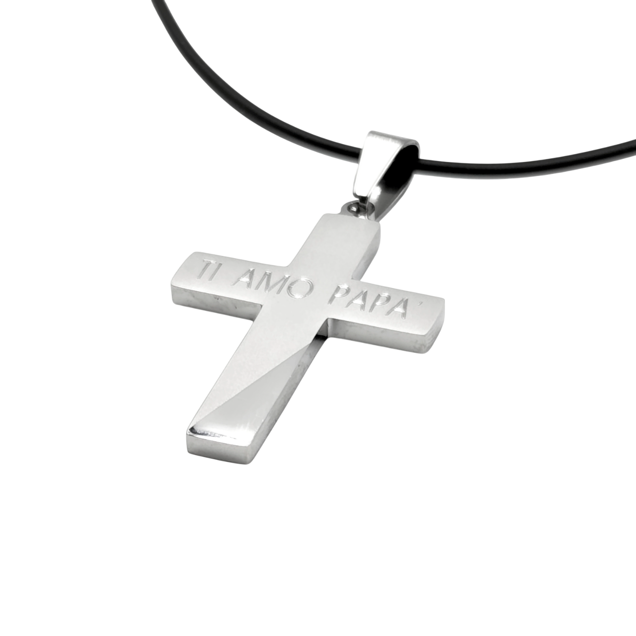 Collana Croce Bicolore Ti Amo Papà in Acciaio Anallergico