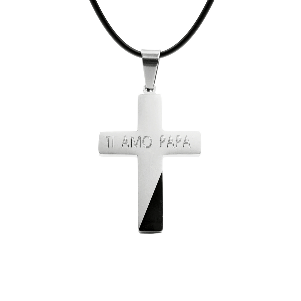 Collana Croce Bicolore Ti Amo Papà in Acciaio Anallergico