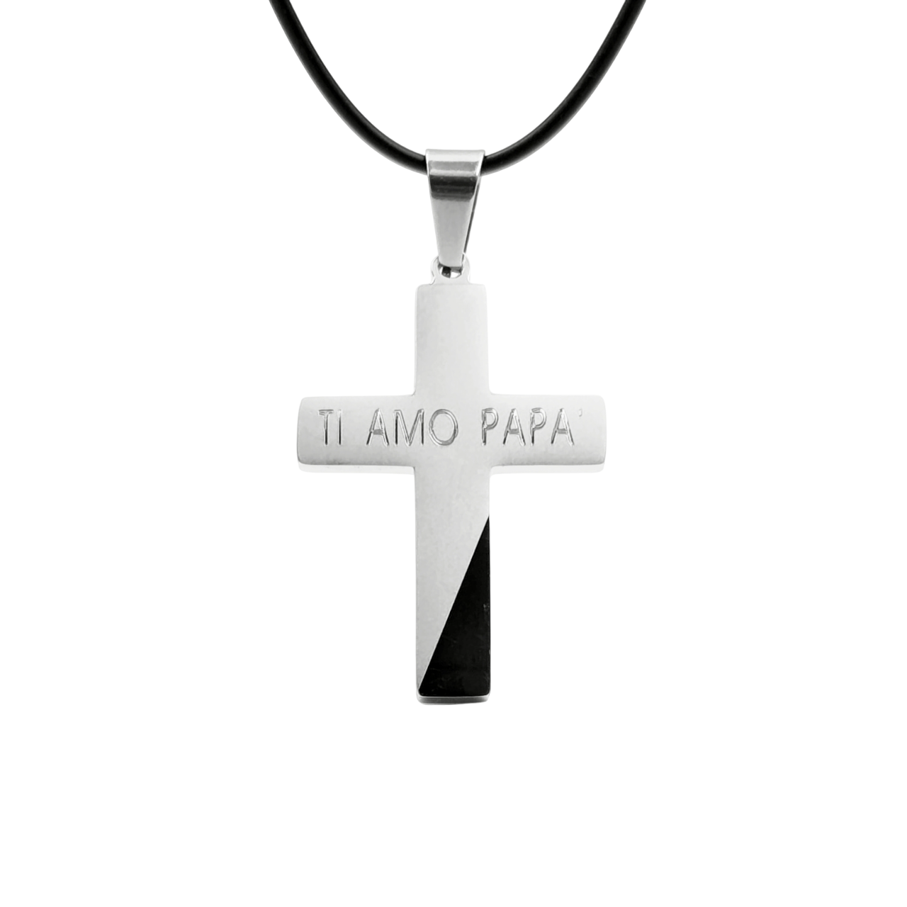 Collana Croce Bicolore Ti Amo Papà in Acciaio Anallergico