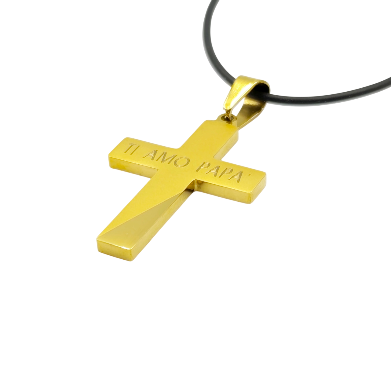 Collana Croce Bicolore Ti Amo Papà in Acciaio Anallergico