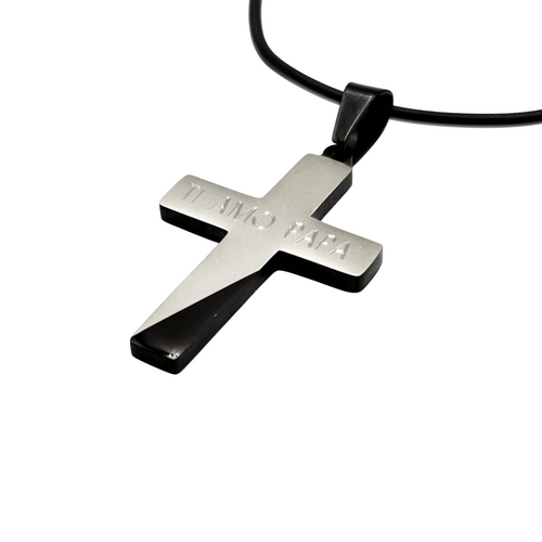Collana Croce Bicolore Ti Amo Papà in Acciaio Anallergico