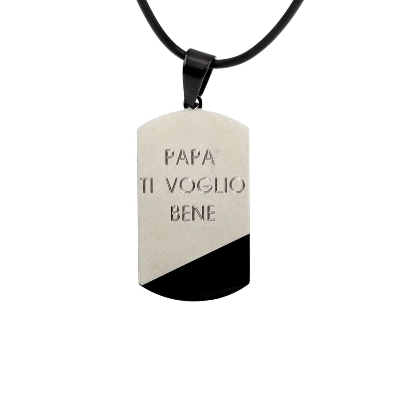 Collana Medaglietta Bicolore Papà Ti Voglio Bene in Acciaio Anallergico