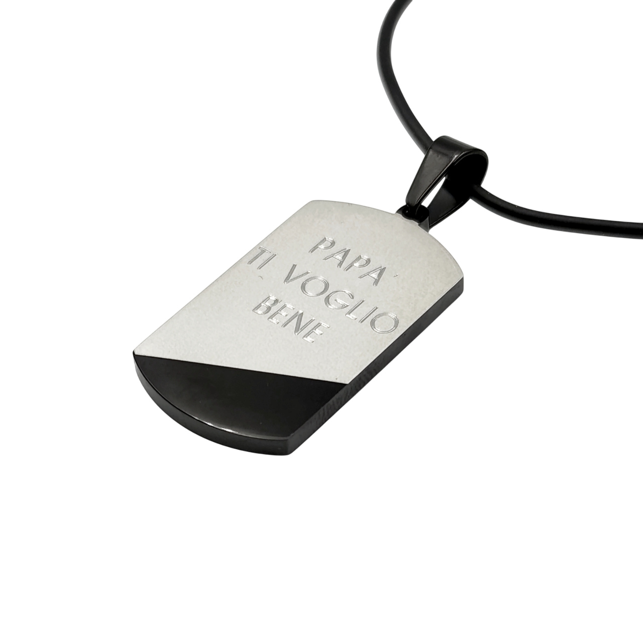 Collana Medaglietta Bicolore Papà Ti Voglio Bene in Acciaio Anallergico