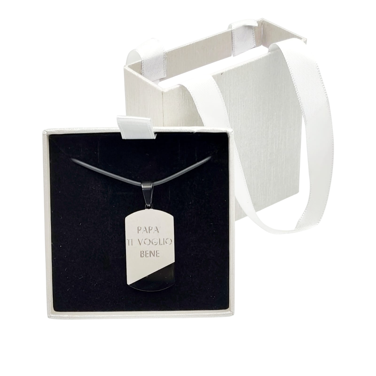 Collana Medaglietta Bicolore Papà Ti Voglio Bene in Acciaio Anallergico